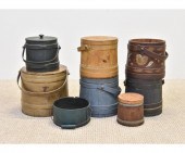 Six pine firkins, largest 12"h