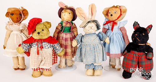 SIX PLUSH DRESSED ANIMALS, MOSTLY