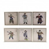 SIX POLYCHROME ASIAN FIGURAL T