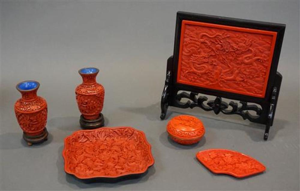 SIX PORCELAIN CHINESE CINNABAR-TYPE