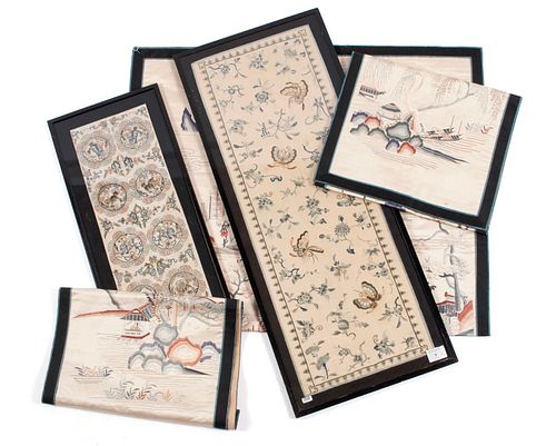 SIX QING DYNASTY SILK EMBROIDERED