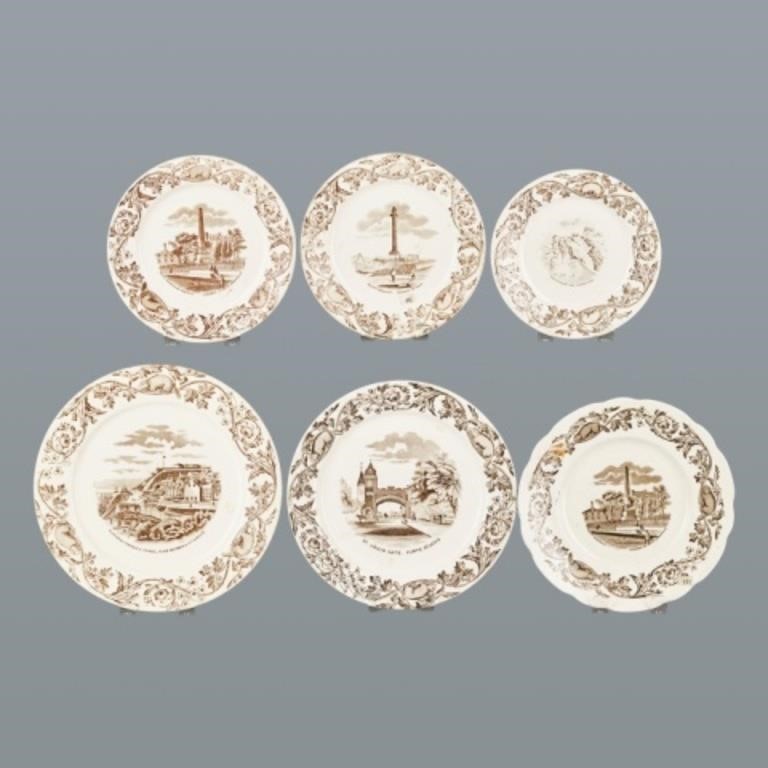 SIX RARE 19TH C. TRANSFERWARE