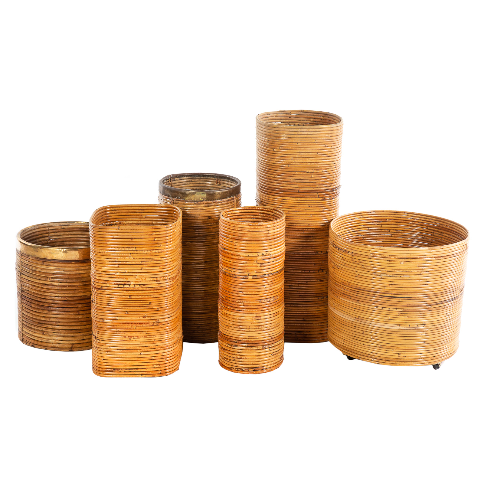 SIX RATTAN DESIGNER BASKETS &
