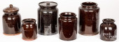 SIX REDWARE CROCKS, 19TH C.<br