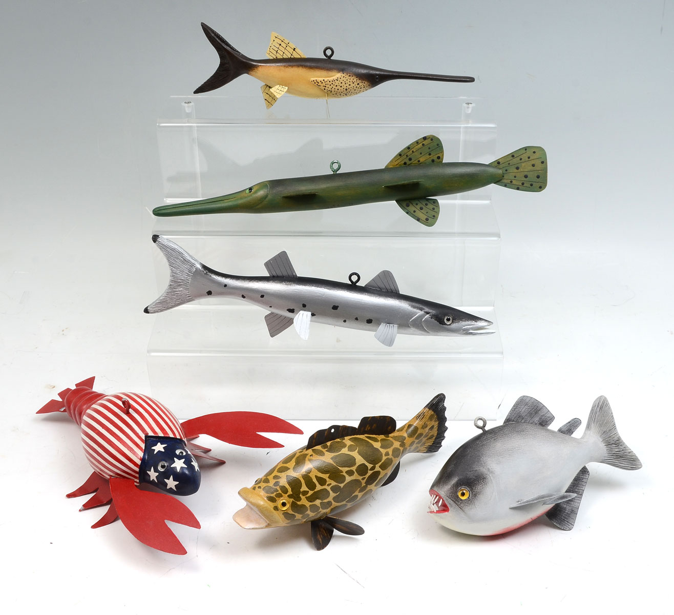 SIX RICHARD ADDIS HAND-CARVED AND