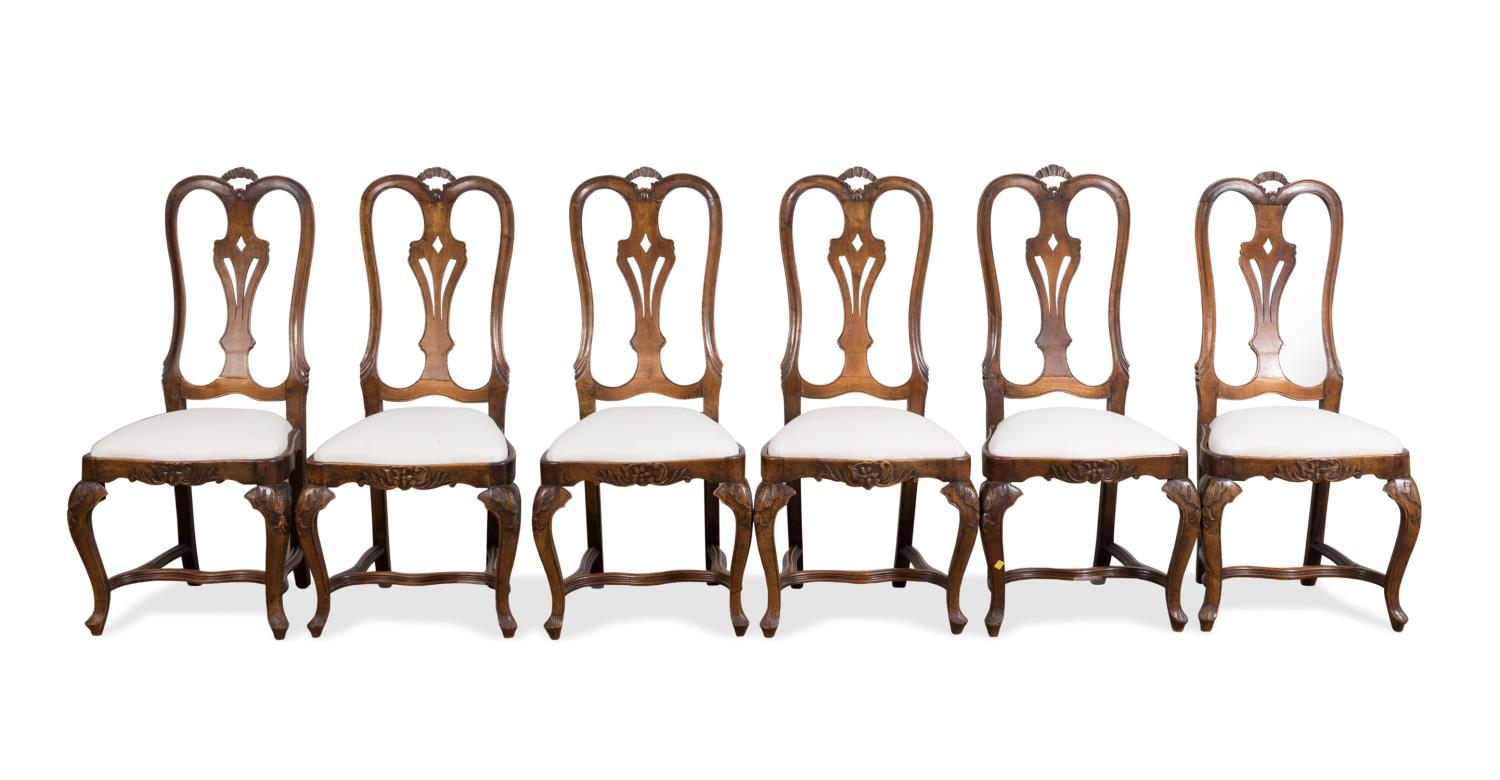SIX ROCOCO STYLE DINING CHAIRS,