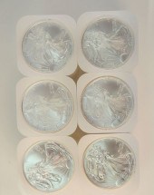 SIX ROLLS OF SILVER EAGLES, 1