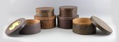 SIX ROUND PAINTED WOODEN MEASU