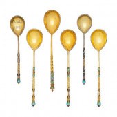 Six Russian Enameled Silver-Gi