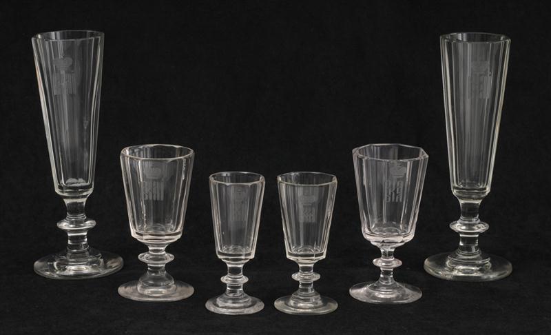SIX RUSSIAN ENGRAVED GLASS