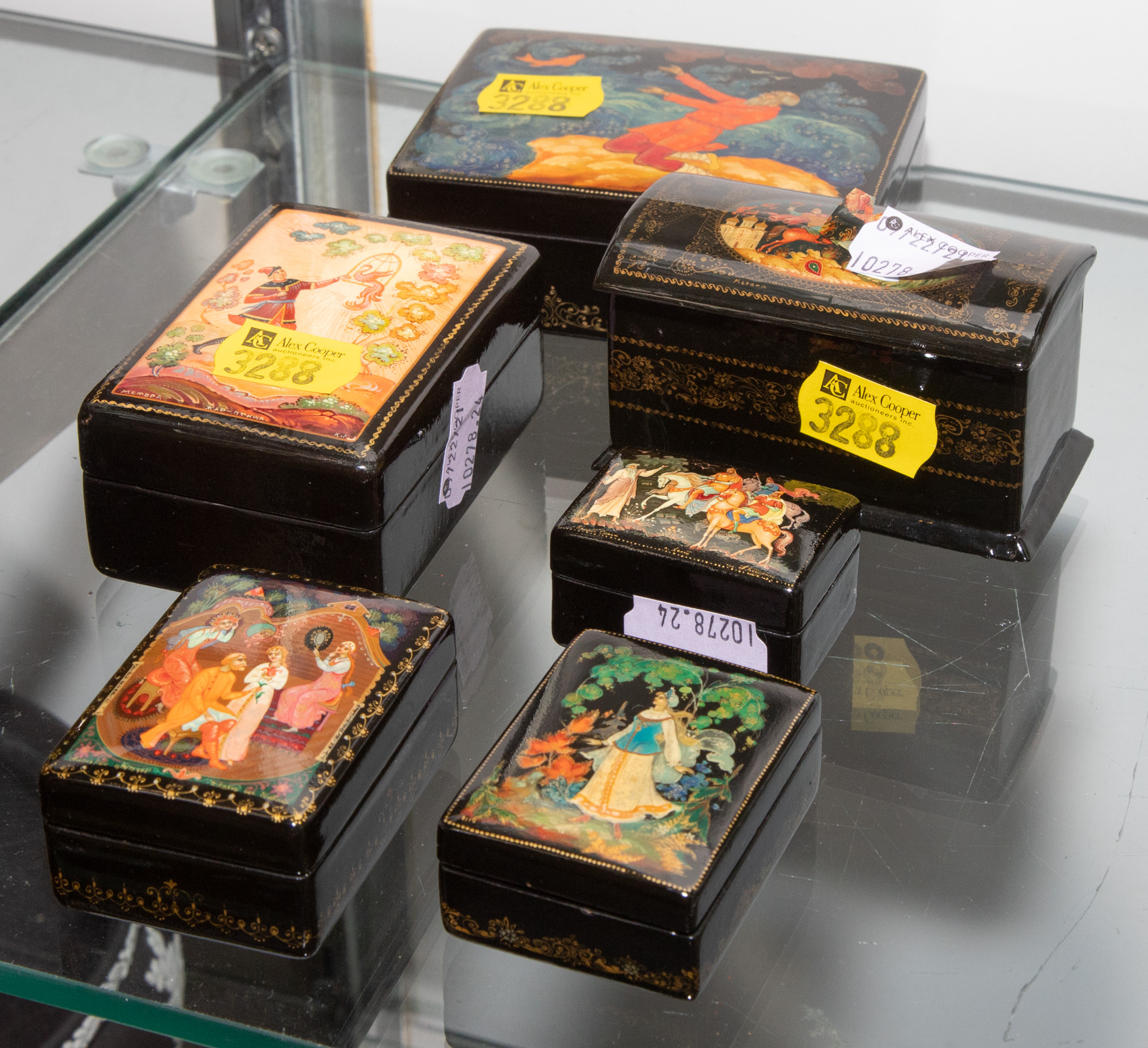 SIX RUSSIAN LACQUER BOXES By