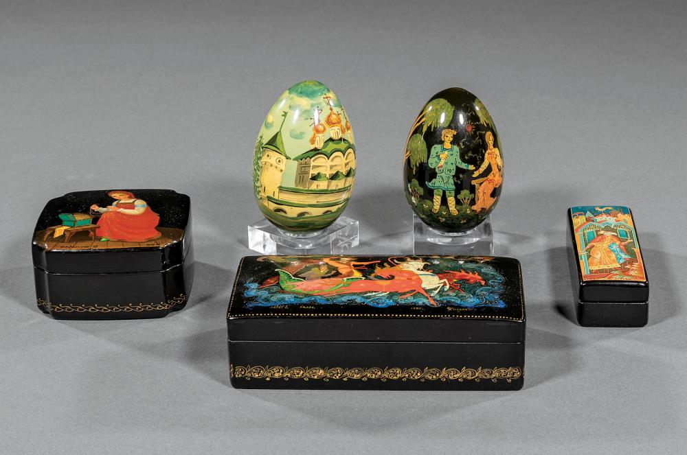 SIX RUSSIAN LACQUER BOXESSix