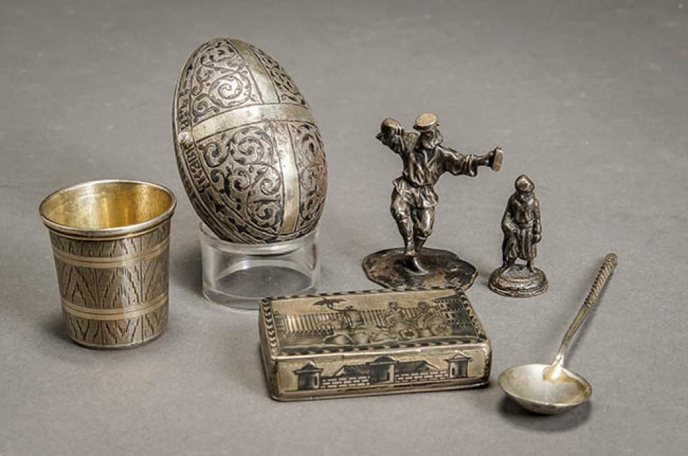 SIX RUSSIAN SILVER CABINET ARTICLES