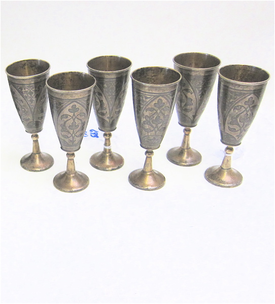 SIX RUSSIAN SILVER NIELLO GOBLETS