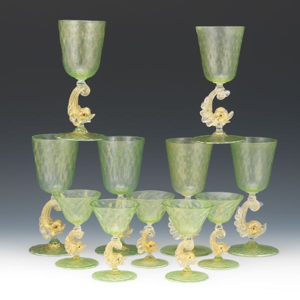 SIX SALVIATI PERIDOT AND AMBER