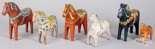 SIX SCANDINAVIAN CARVED AND PAINTED