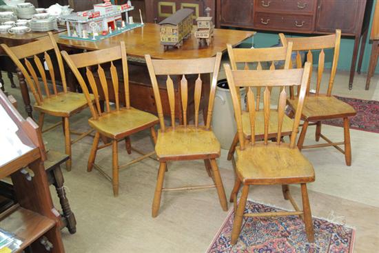 SIX SIDECHAIRS. Pine arrowback