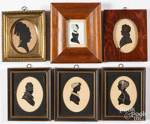 SIX SILHOUETTES, 19TH C.Six