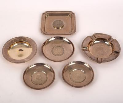 Six silver ashtrays, 20th