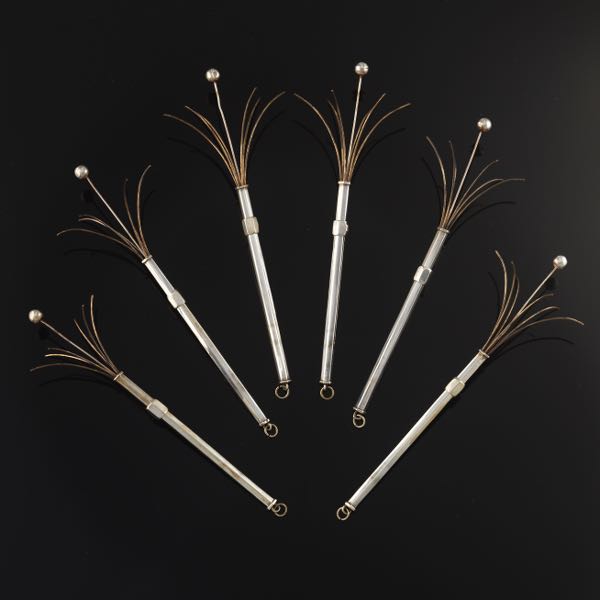 SIX SILVER COCKTAIL STIRRER/SWIZZLE