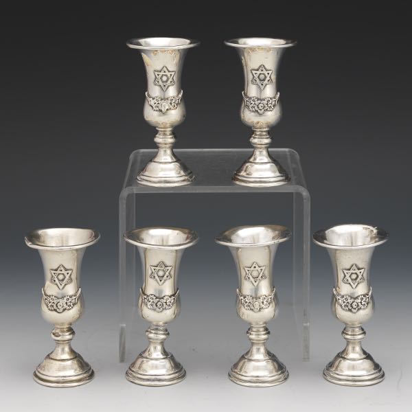 SIX SILVER JUDAIC WINE CUPS  4