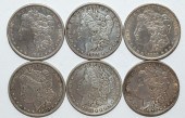 SIX SILVER MORGAN DOLLARS 1879