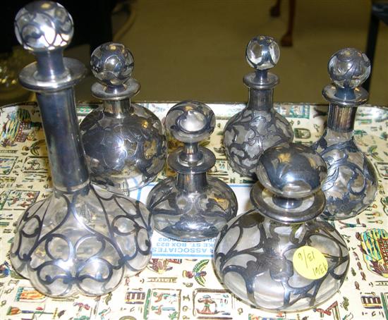 Six silver overlay scent bottles 