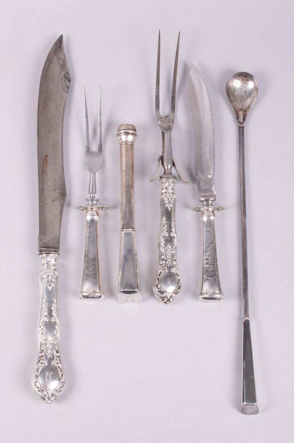 SIX SILVER SERVING PIECESSIX SILVER
