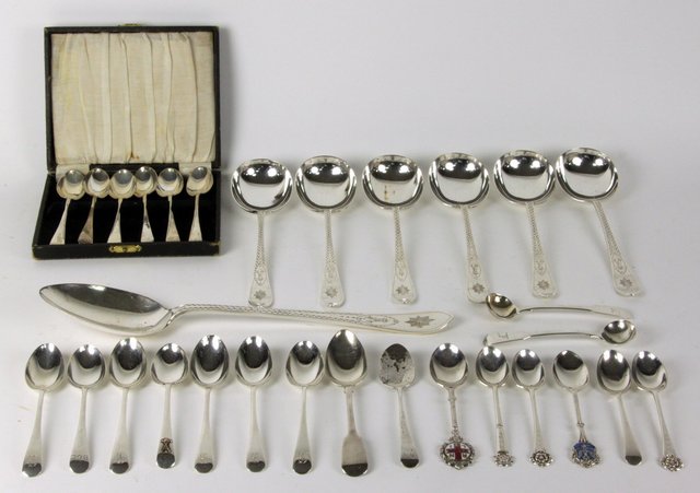 Six silver soup spoons Sheffield