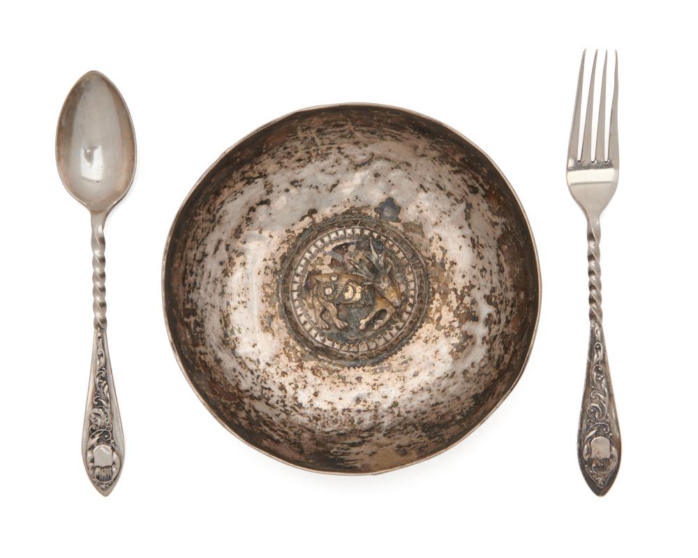 SIX SILVER SPOONS AND SIX SILVER