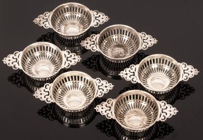 Six silver sweetmeat dishes,