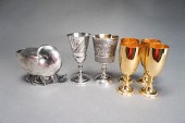 SIX SILVERPLATE GOBLETS AND A