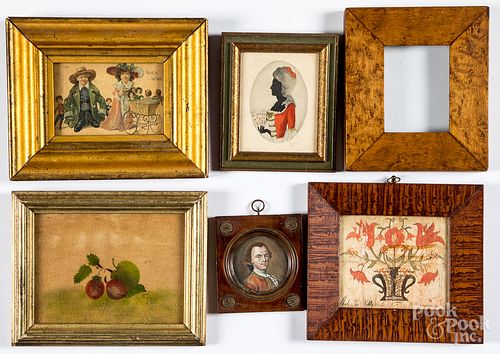 SIX SMALL FRAMED ITEMS, 19TH AND