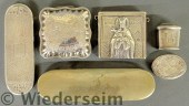 Six small silver boxes and eye