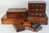 SIX SMALL WOODEN BOXES AND A T