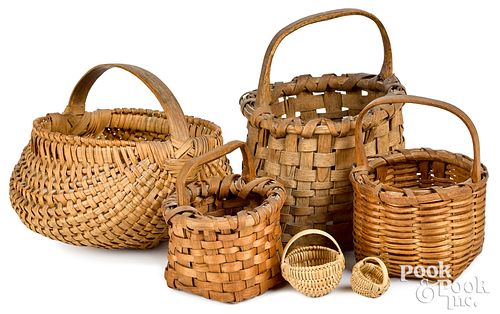 SIX SMALL WOVEN SPLINT BASKETSSix