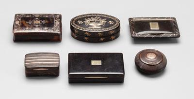 Six snuff boxes, four tortoise, one