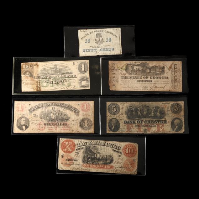 SIX SOUTHERN BANKNOTES,