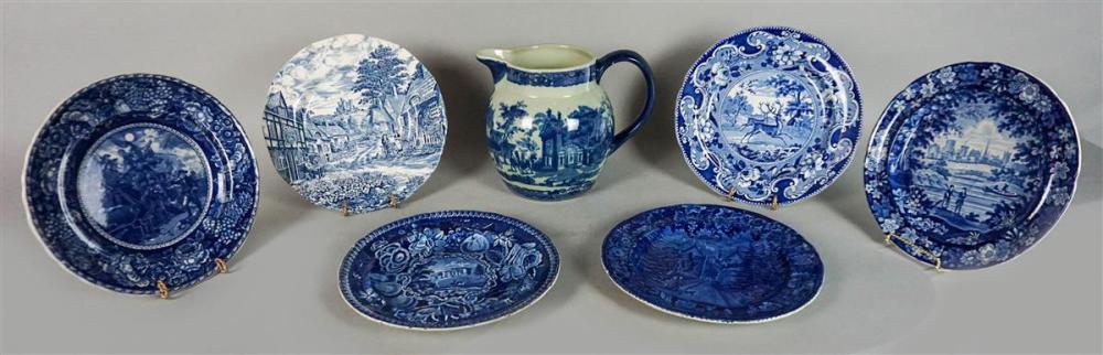 SIX STAFFORDSHIRE BLUE AND WHITE