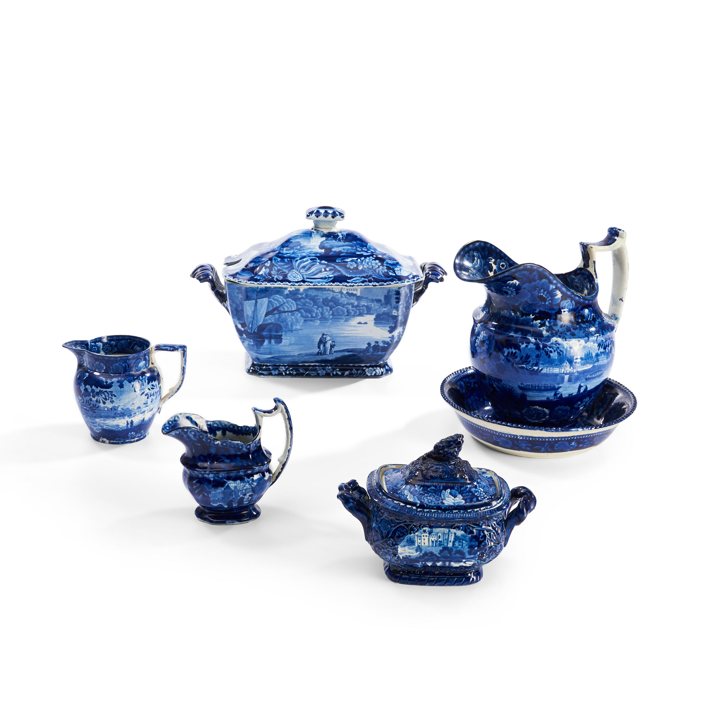 SIX STAFFORDSHIRE DARK BLUE