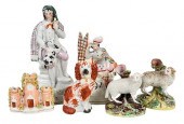 SIX STAFFORDSHIRE FIGURAL OBJE