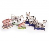 SIX STAFFORDSHIRE POTTERY FIGU