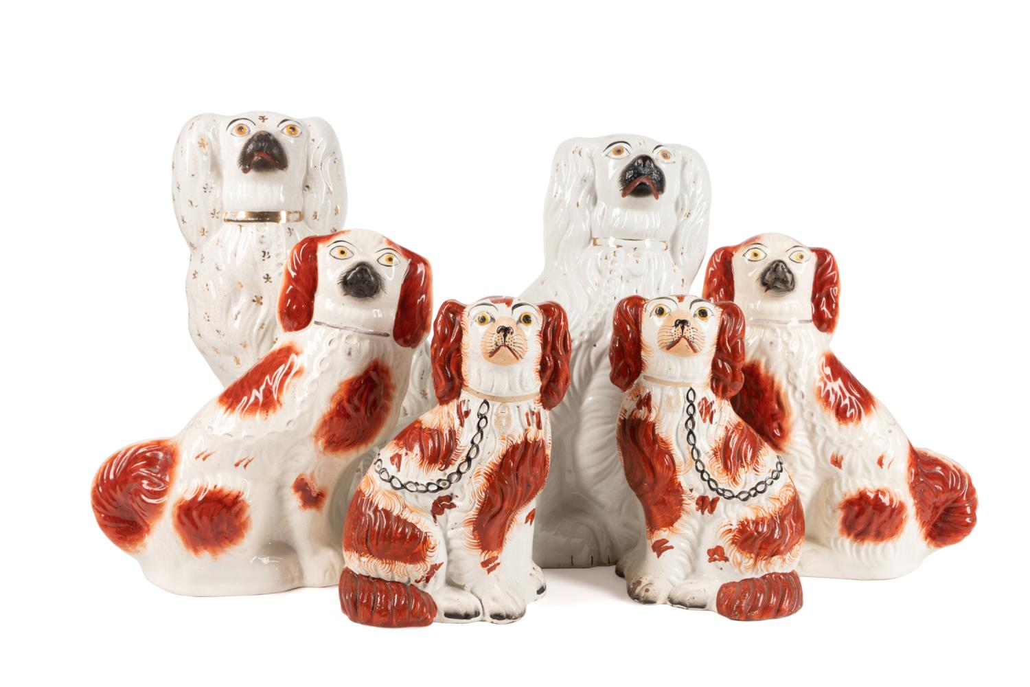 SIX STAFFORDSHIRE SPANIELS IN 3