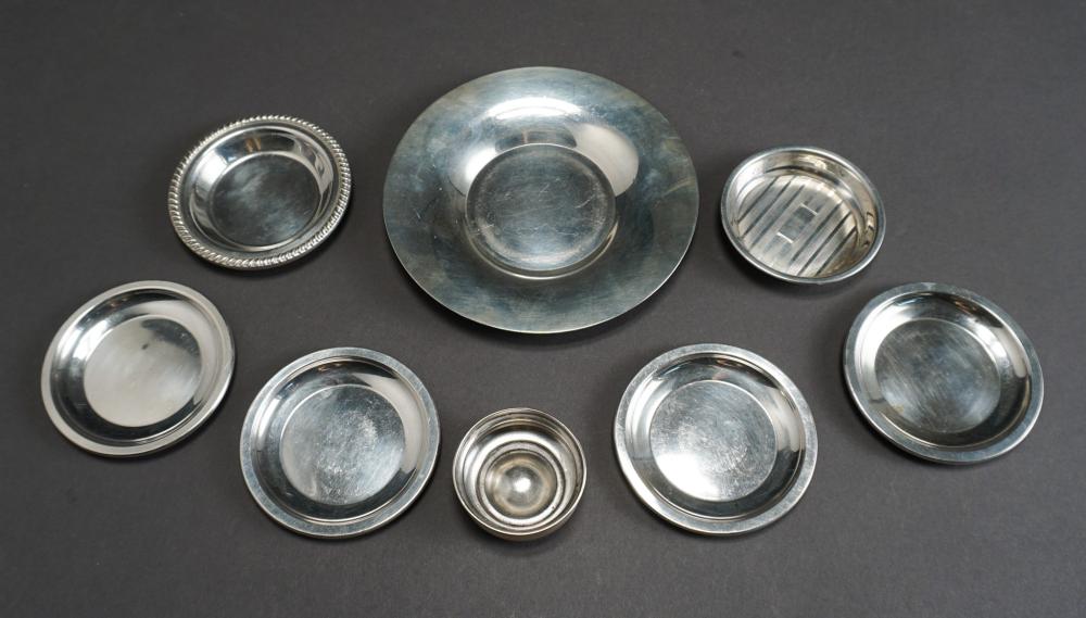 SIX STERLING BUTTER PATS, OPEN SALT