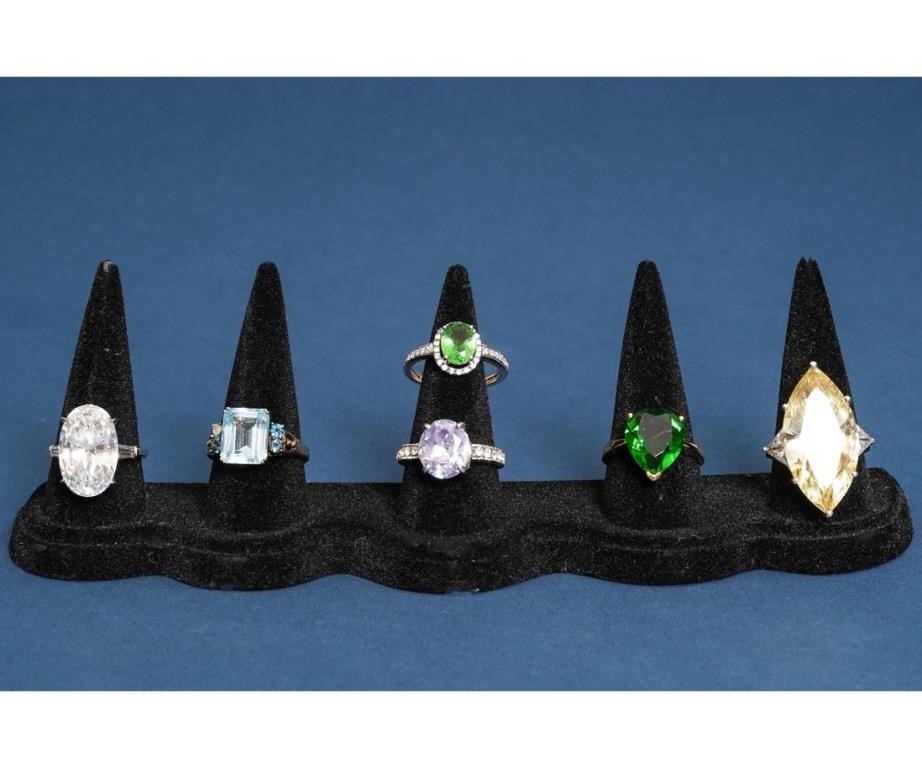 Six sterling costume cocktail rings