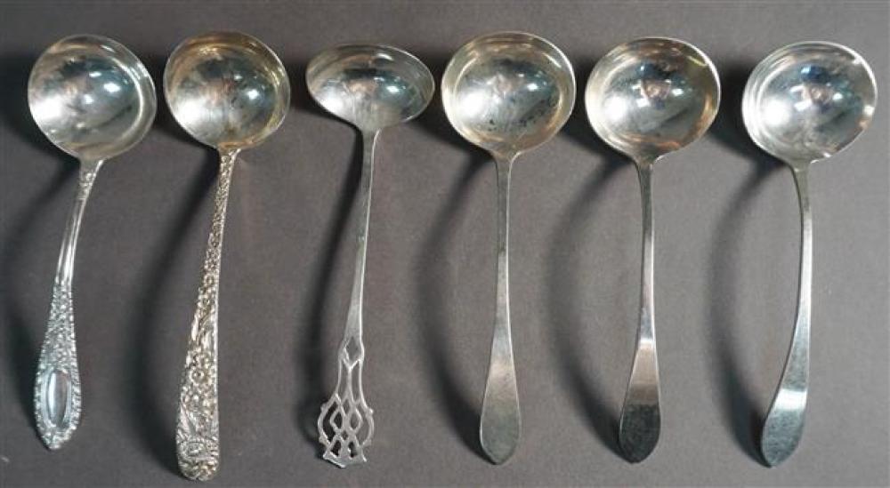 SIX STERLING SAUCE LADLES, 4.3