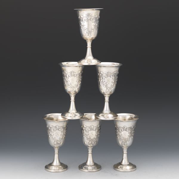 SIX STERLING SILVER GOBLETS  6 ¾"