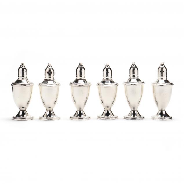 SIX STERLING SILVER SHAKERS BY