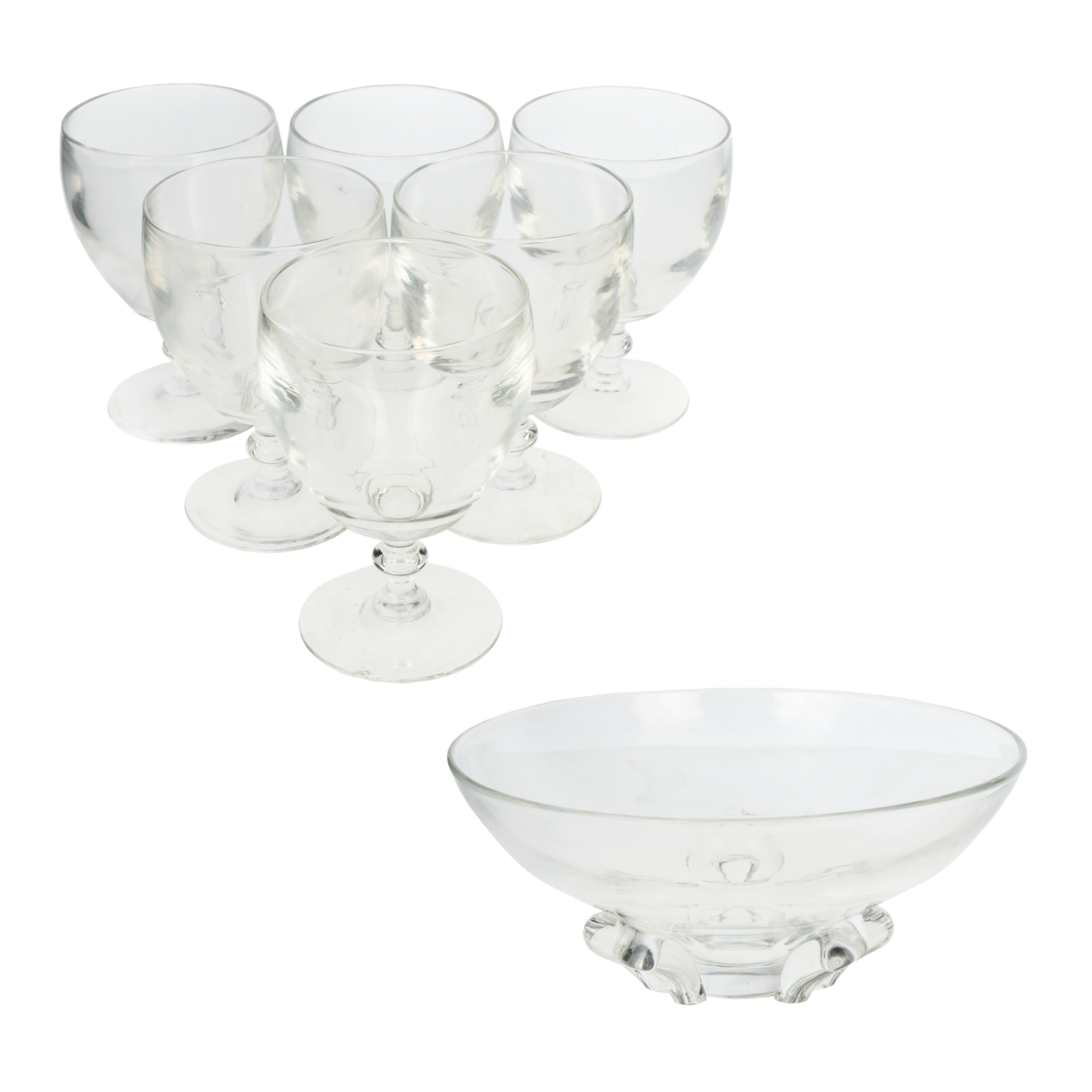 SIX STEUBEN GLASS WATER GOBLETS &