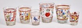 SIX STIEGEL TYPE ENAMELED CUPS